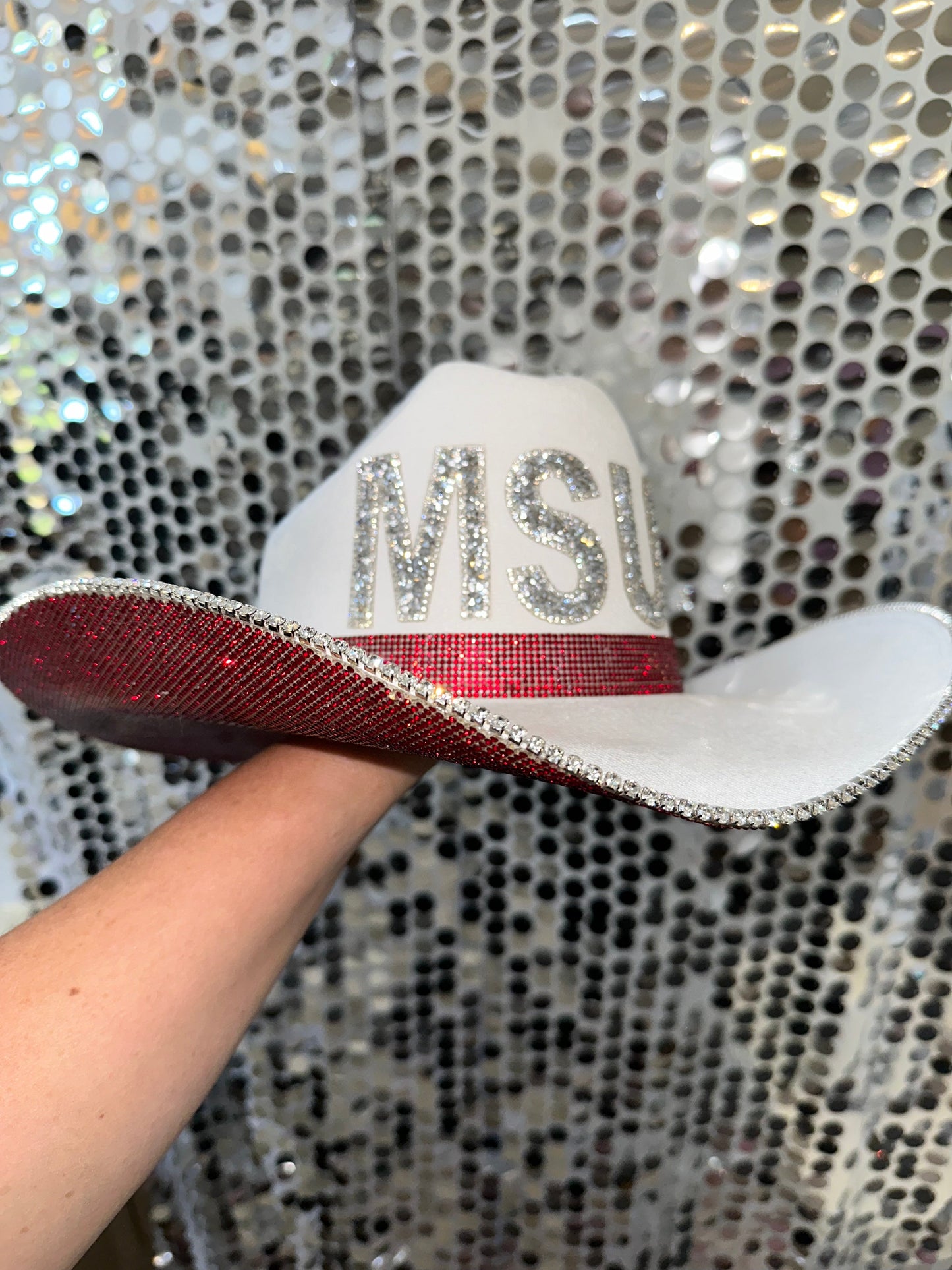 Mississippi State University Maroon Rhinestones Straw Hat Rhinestone Cowgirl
