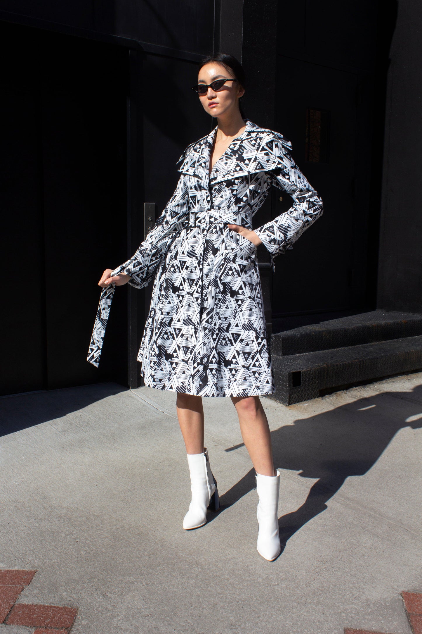 Amour Geometric Long Trench Coat Modern Women's Outerwear