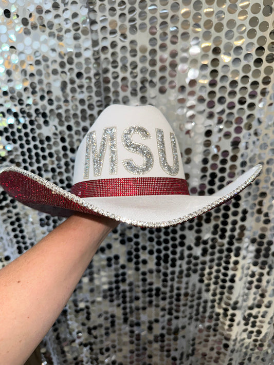 Mississippi State University Maroon Rhinestones Straw Hat Rhinestone Cowgirl