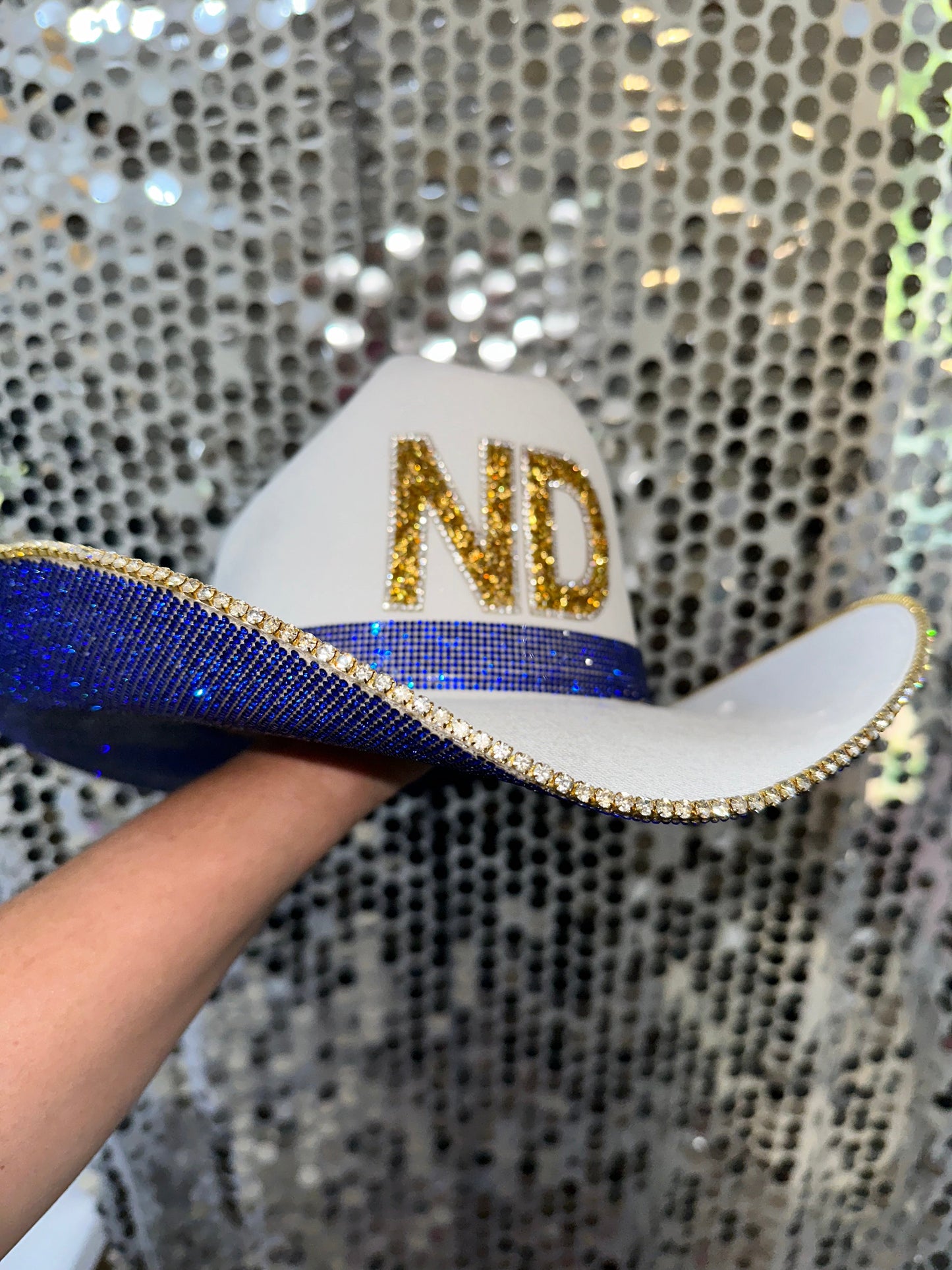 Notre Dame Blue Rhinestone Straw Hat Rhinestone Cowgirl