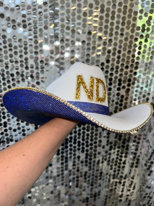 Notre Dame Blue Rhinestone Straw Hat Rhinestone Cowgirl