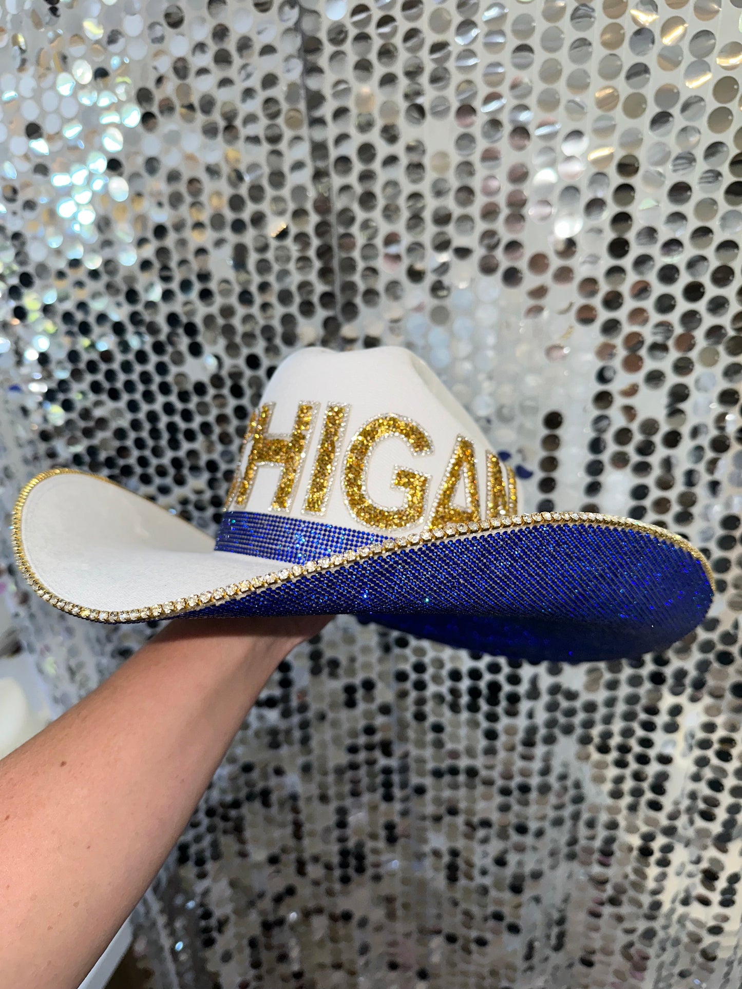 University of Michigan Blue Rhinestone Hat Rhinestone Cowgirl