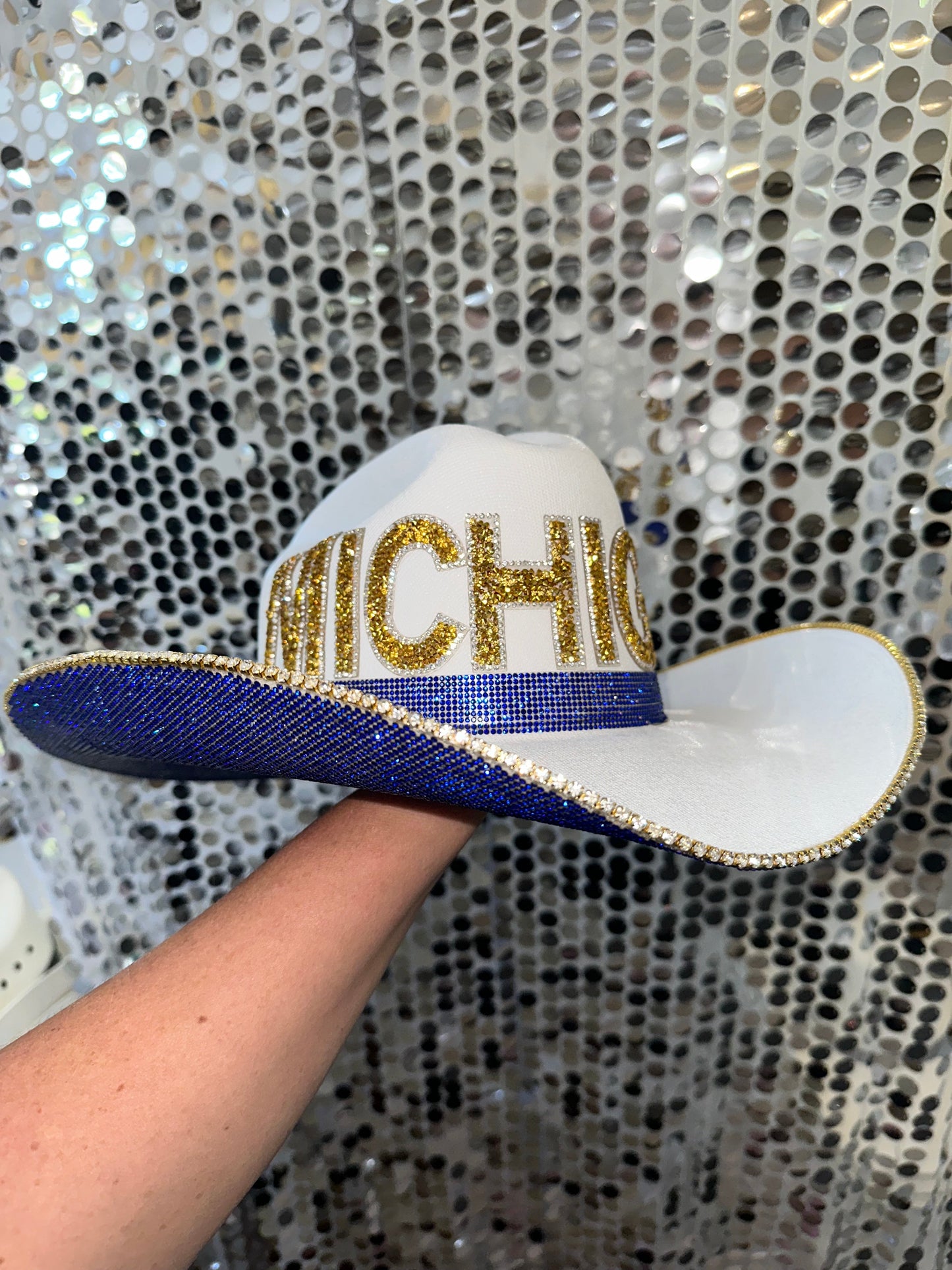 University of Michigan Blue Rhinestone Hat Rhinestone Cowgirl