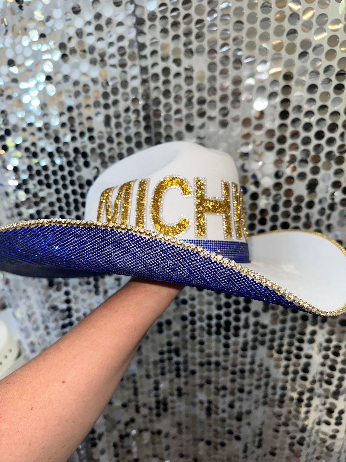 University of Michigan Blue Rhinestone Hat Rhinestone Cowgirl