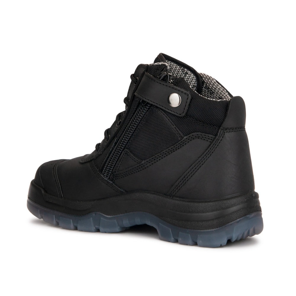 Crisson Black 6 inch Zip sided Steel Toe Leather Work Boots ROCKROOSTER