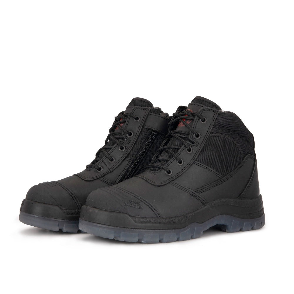 Crisson Black 6 inch Zip sided Steel Toe Leather Work Boots ROCKROOSTER