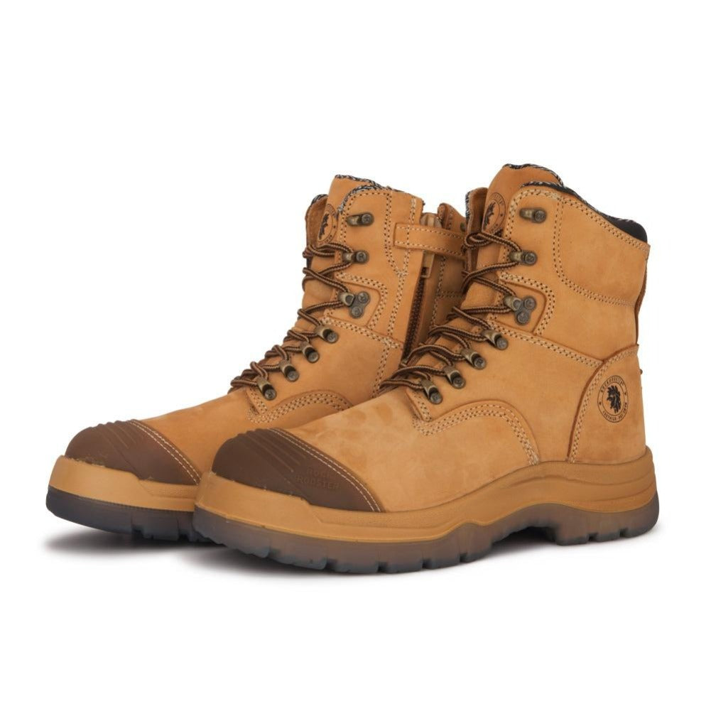 Kimberly Tan 7 inch Zip-sided Steel Toe Leather Work Boots ROCKROOSTER