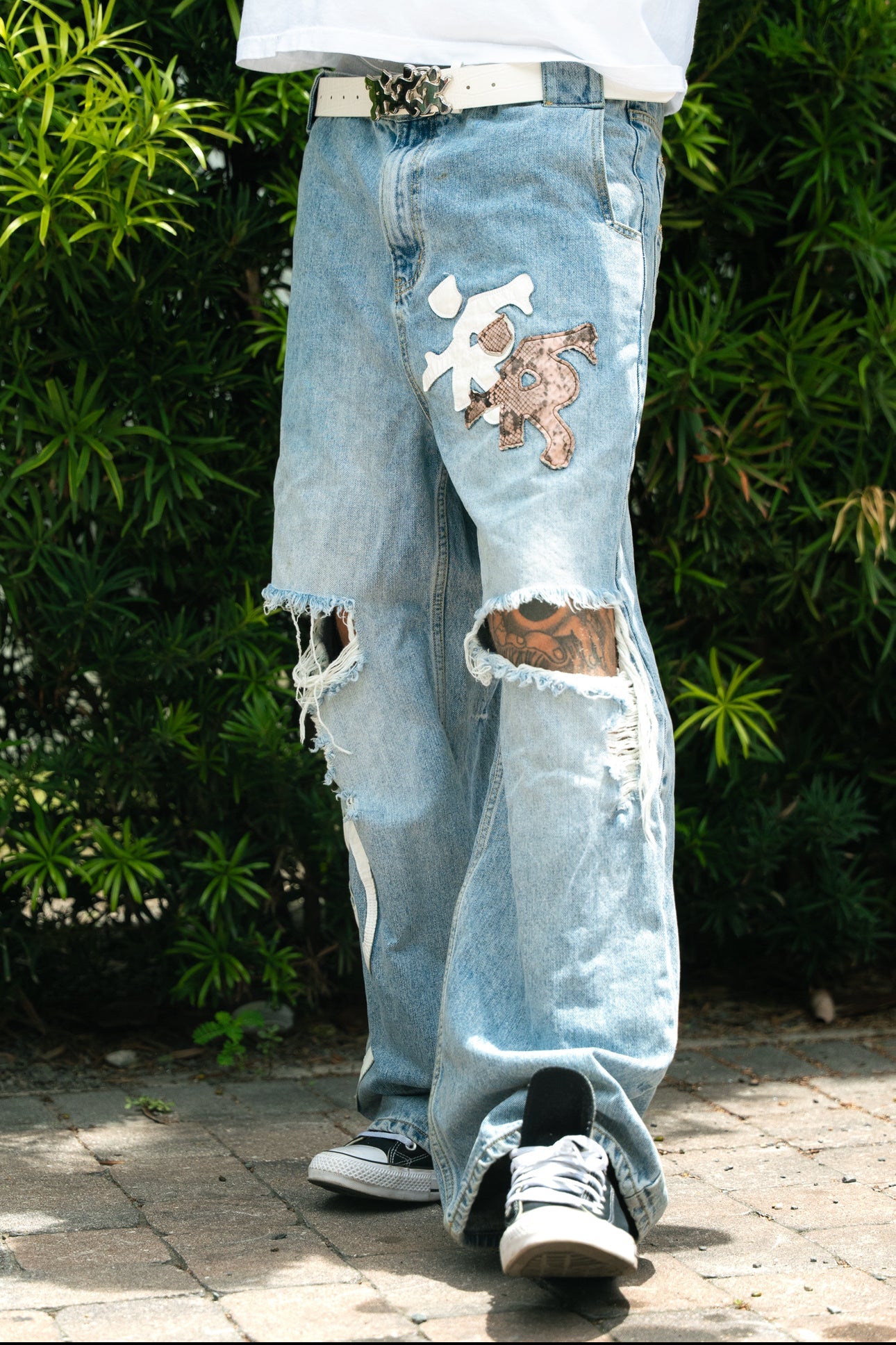 Caprì Leather Distressed Jeans Heavyweight Denim Caprì