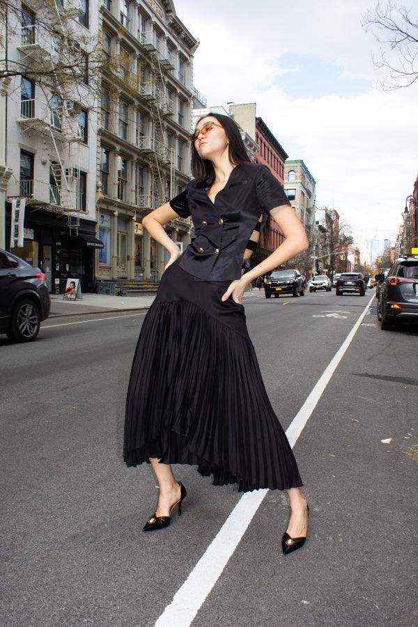 Black Pleated Midi Skirt Women’s Maryanne by Le Reussi