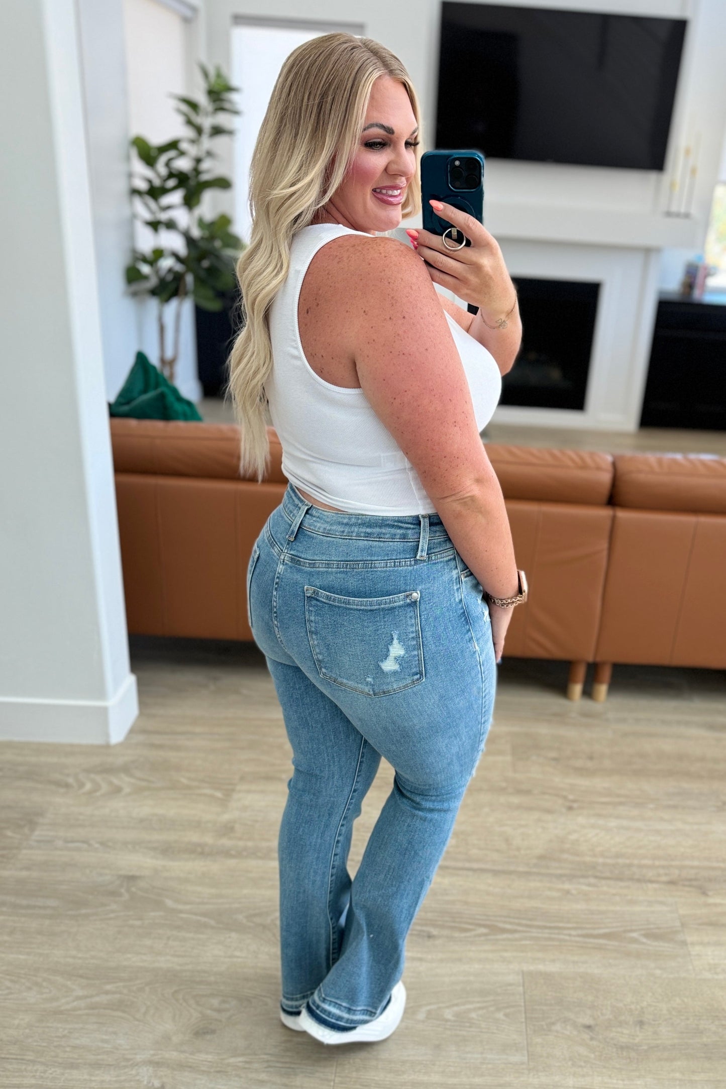 Mid Rise Distressed Released Hem Bootcut Jeans Judy Blue