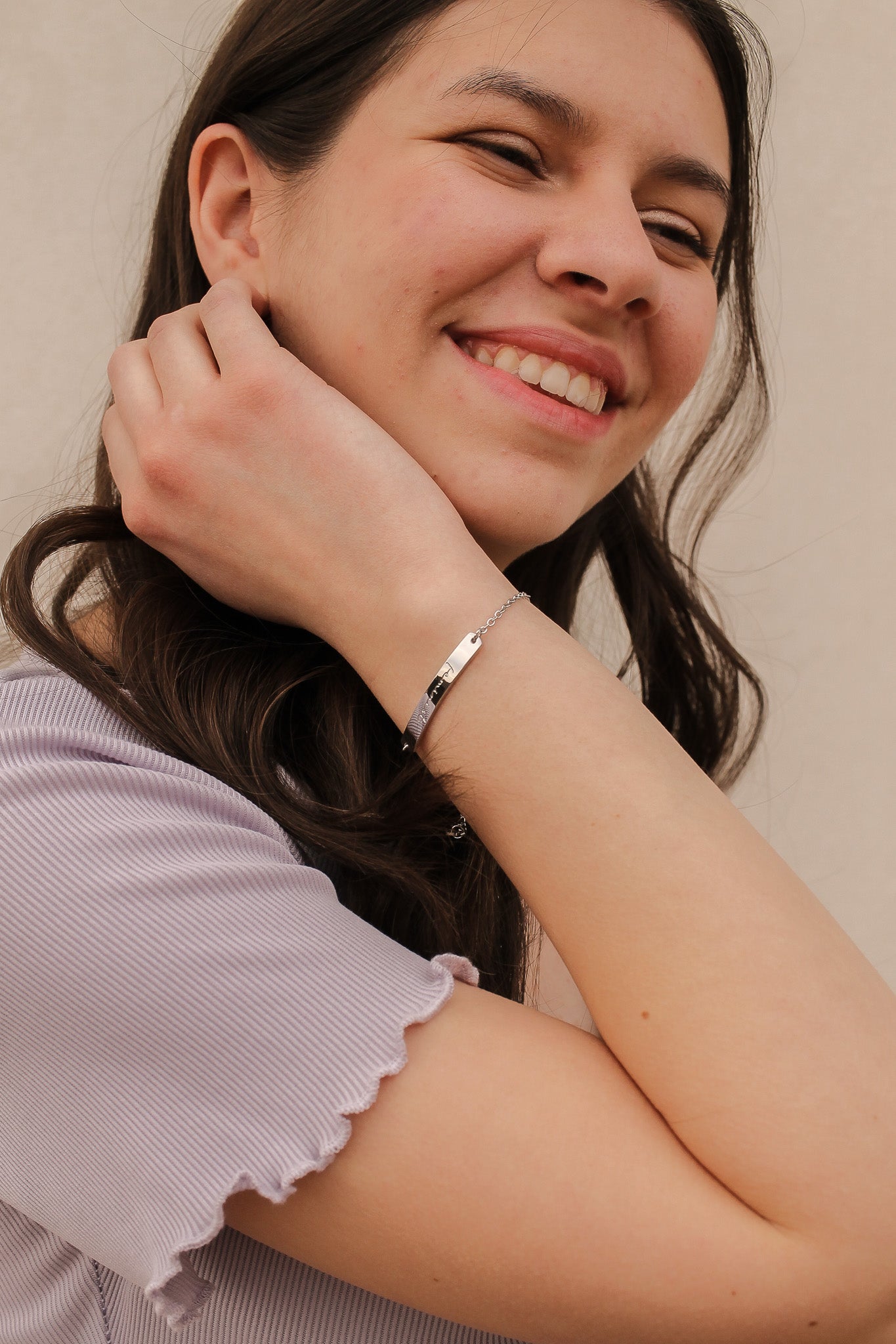 Feminist Curved Bar Pendant Bracelet Rose & Clay