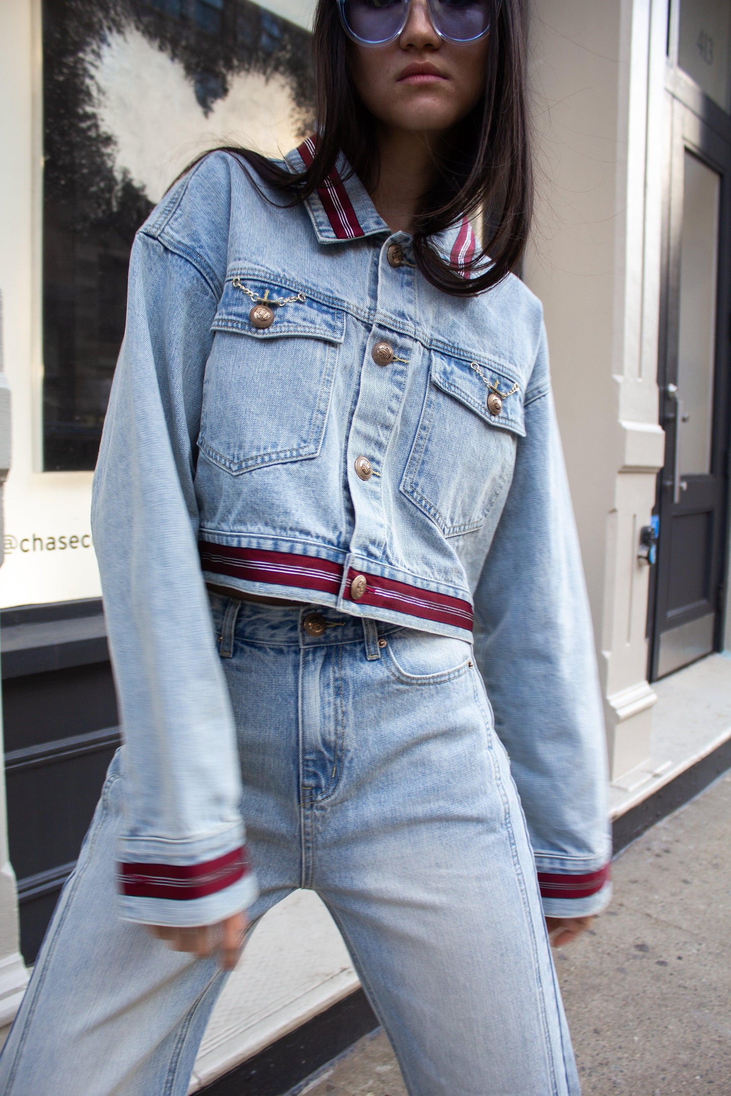 Danielle Denim Jacket Red Lining Women’s Casual Style Le Réussi