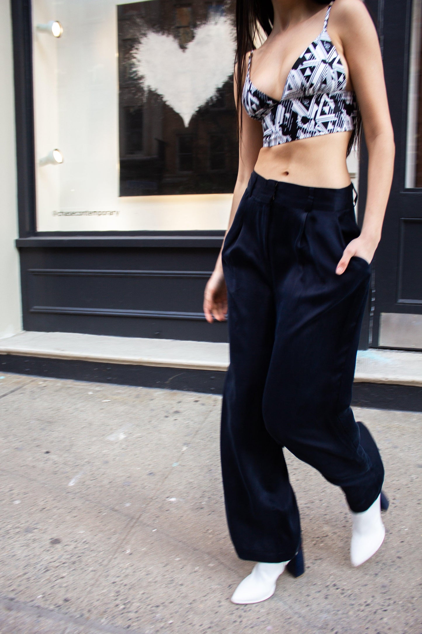 Navy Wide-Leg High-Waist Pants Elegant Women's Trousers Remi