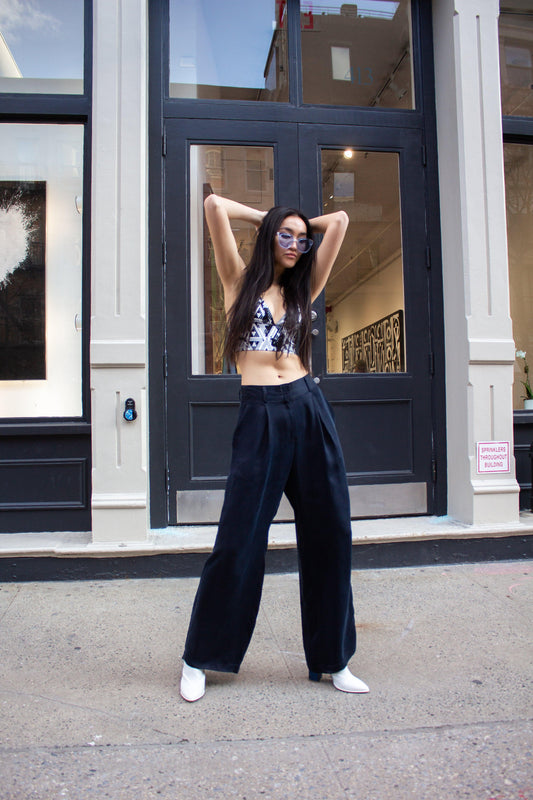 Navy Wide-Leg High-Waist Pants Elegant Women's Trousers Remi