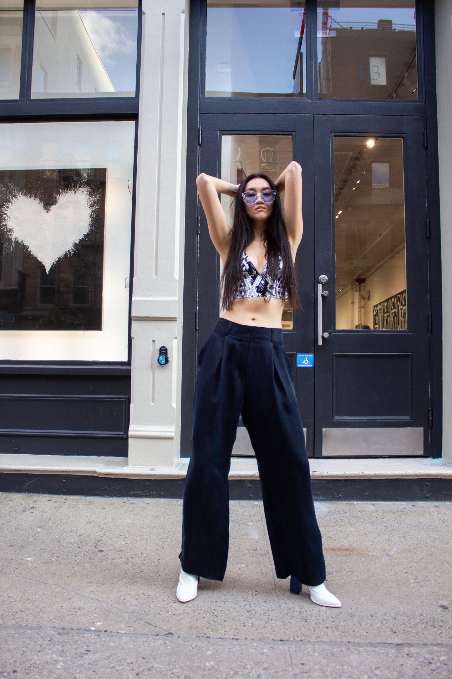 Navy Wide-Leg High-Waist Pants Elegant Women's Trousers Remi