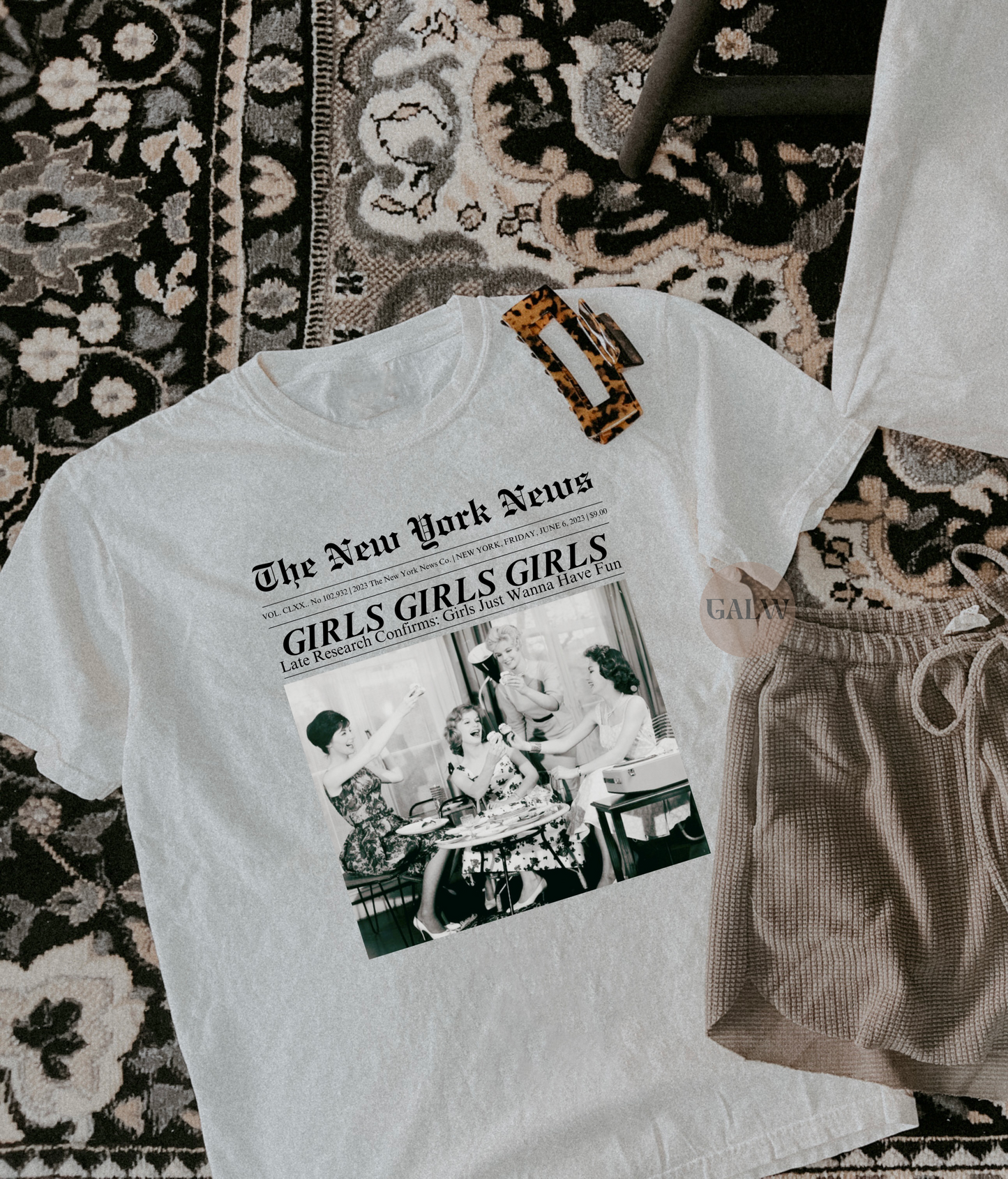 Girls Just Wanna Have Fun Newspaper Design Tee or Sweatshirt