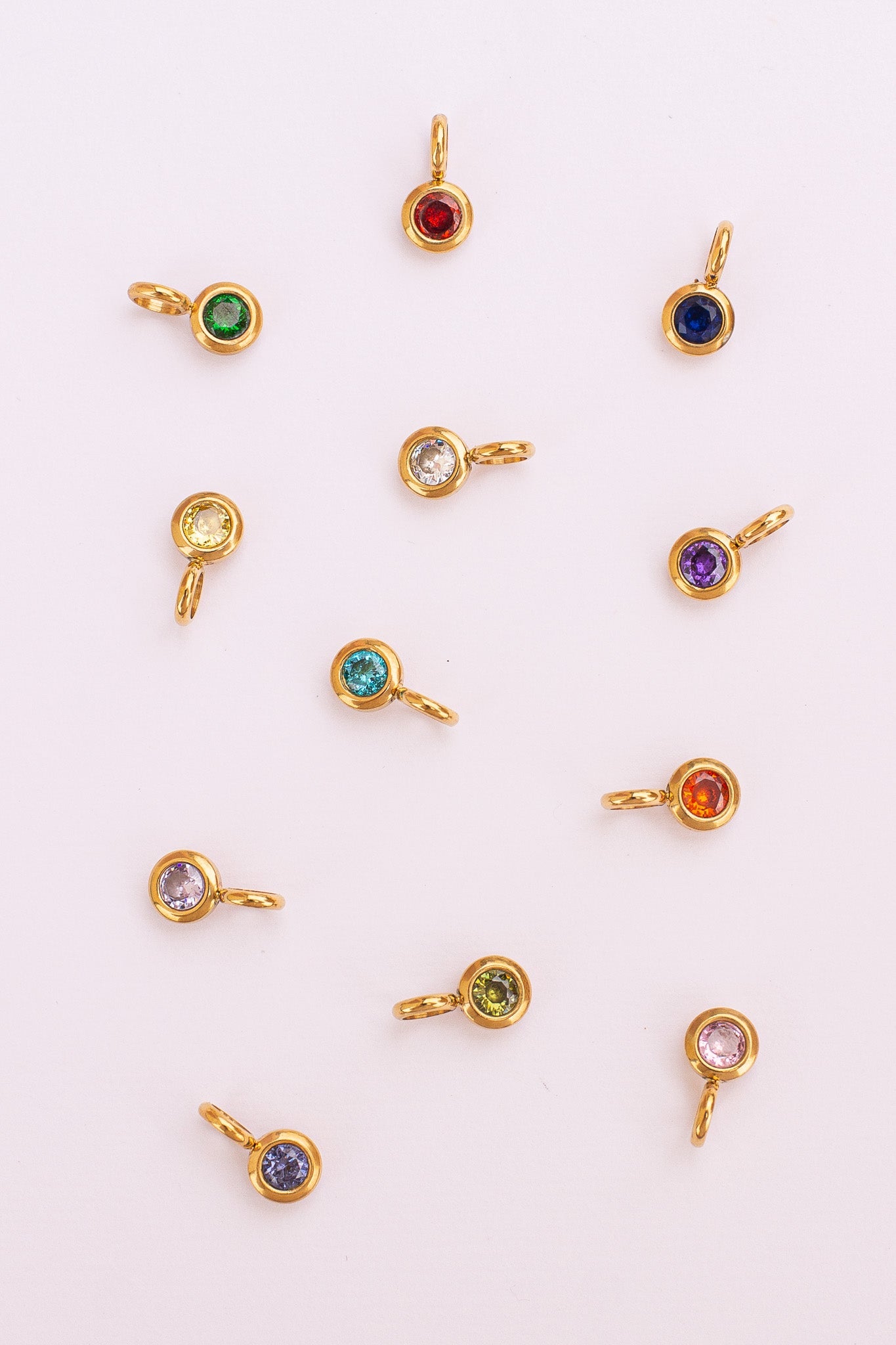Birthstone Cubic Zirconia Charm 18k Gold Plated Stainless Steel