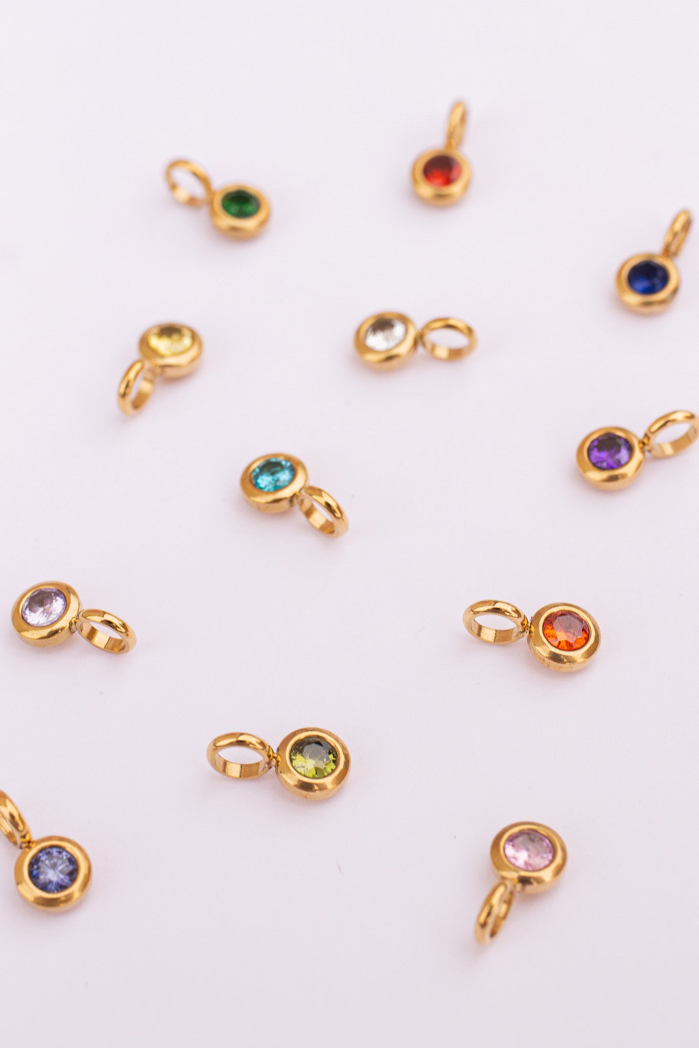 Birthstone Cubic Zirconia Charm 18k Gold Plated Stainless Steel