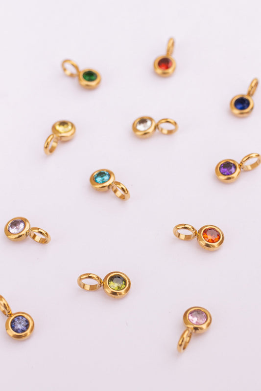 Birthstone Cubic Zirconia Charm 18k Gold Plated Stainless Steel