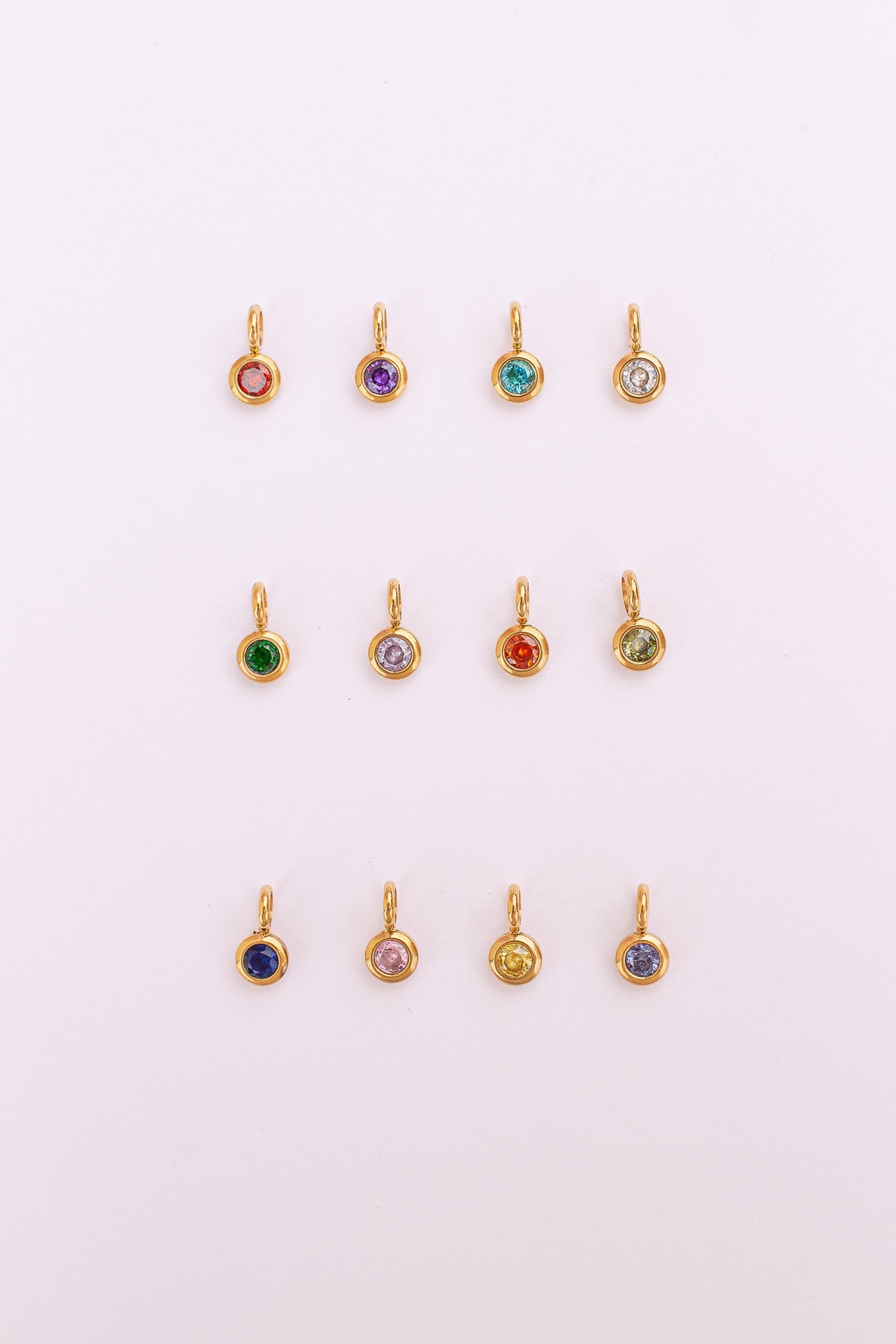 Birthstone Cubic Zirconia Charm 18k Gold Plated Stainless Steel