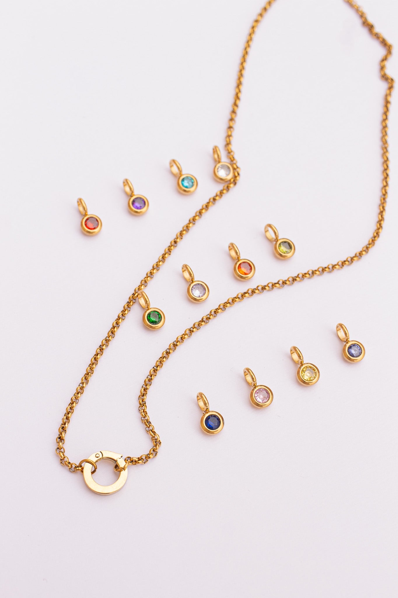 Birthstone Cubic Zirconia Charm 18k Gold Plated Stainless Steel