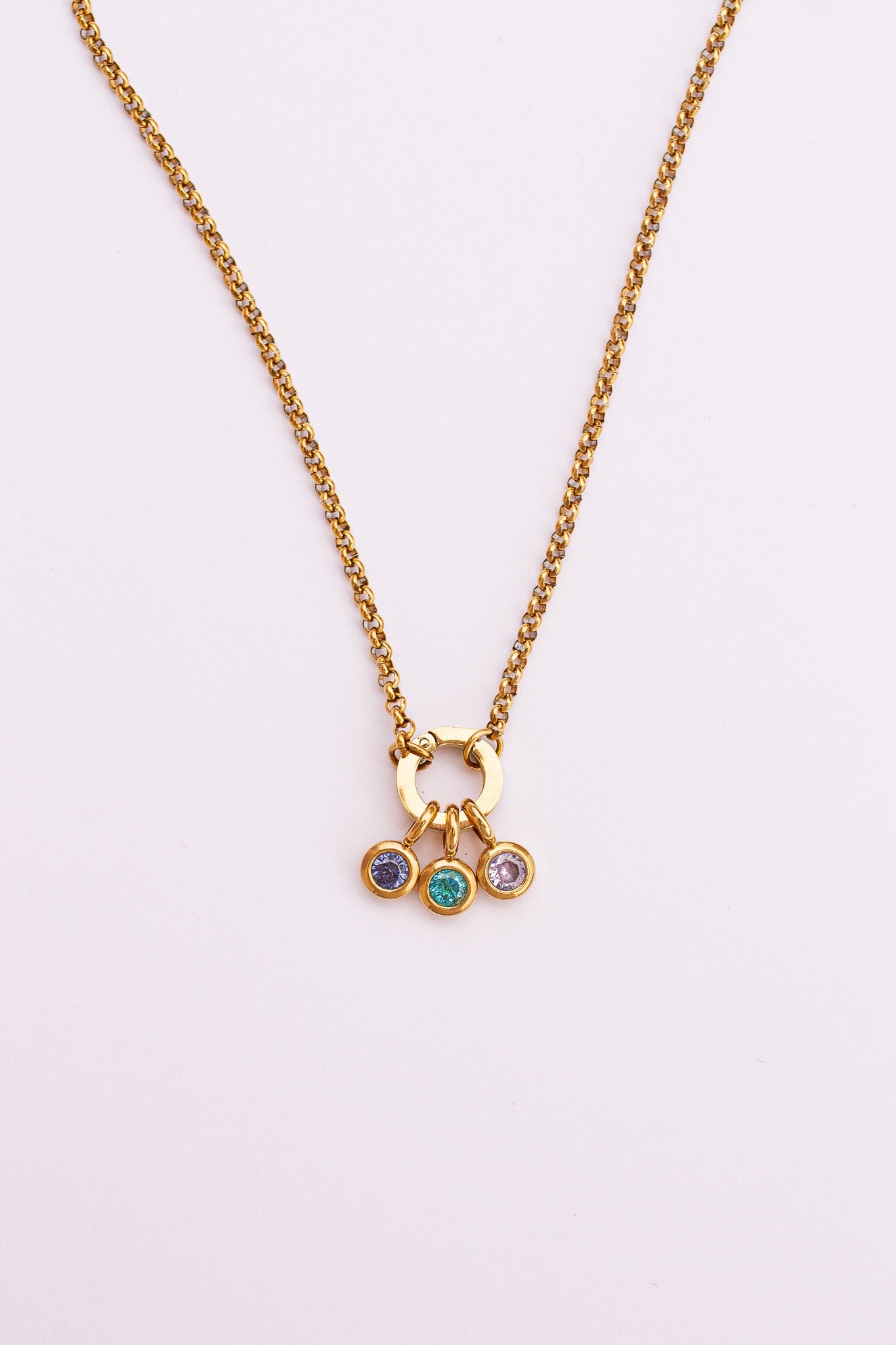 Birthstone Cubic Zirconia Charm 18k Gold Plated Stainless Steel