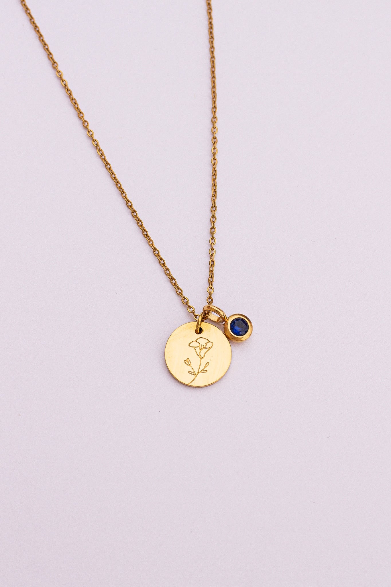 Birthstone Cubic Zirconia Charm 18k Gold Plated Stainless Steel