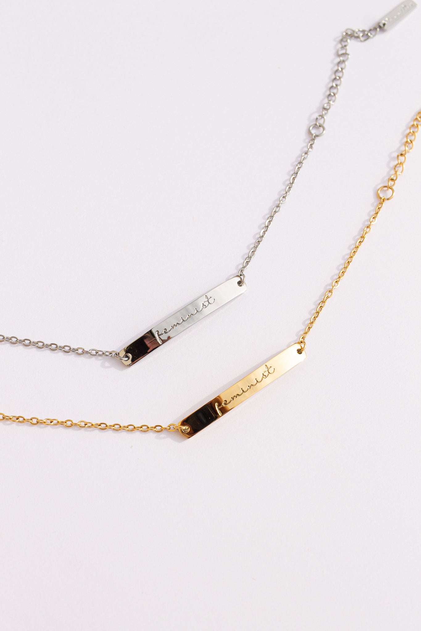 Feminist Curved Bar Pendant Bracelet Rose & Clay