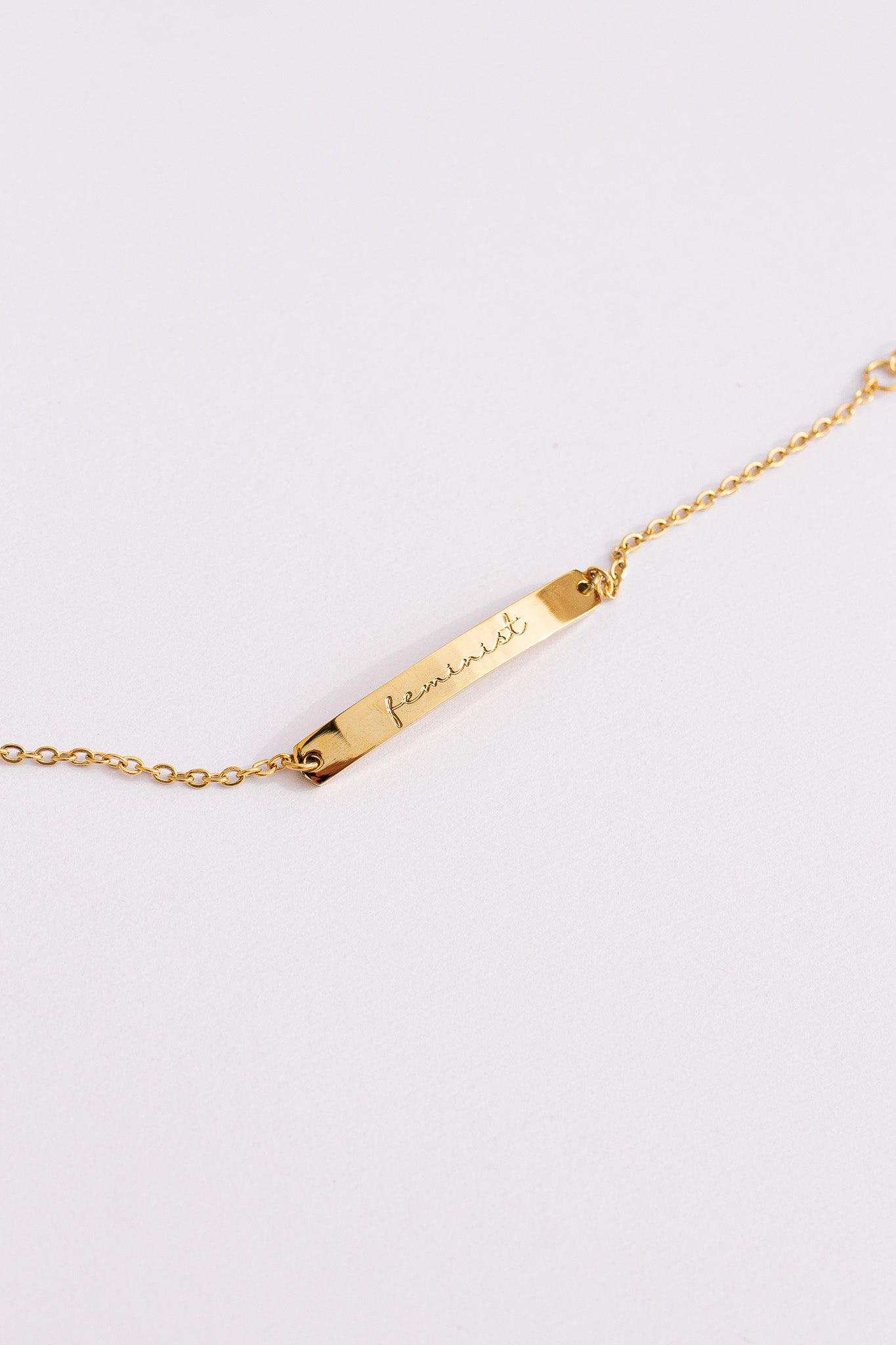 Feminist Curved Bar Pendant Bracelet Rose & Clay