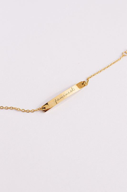 Feminist Curved Bar Pendant Bracelet Rose & Clay
