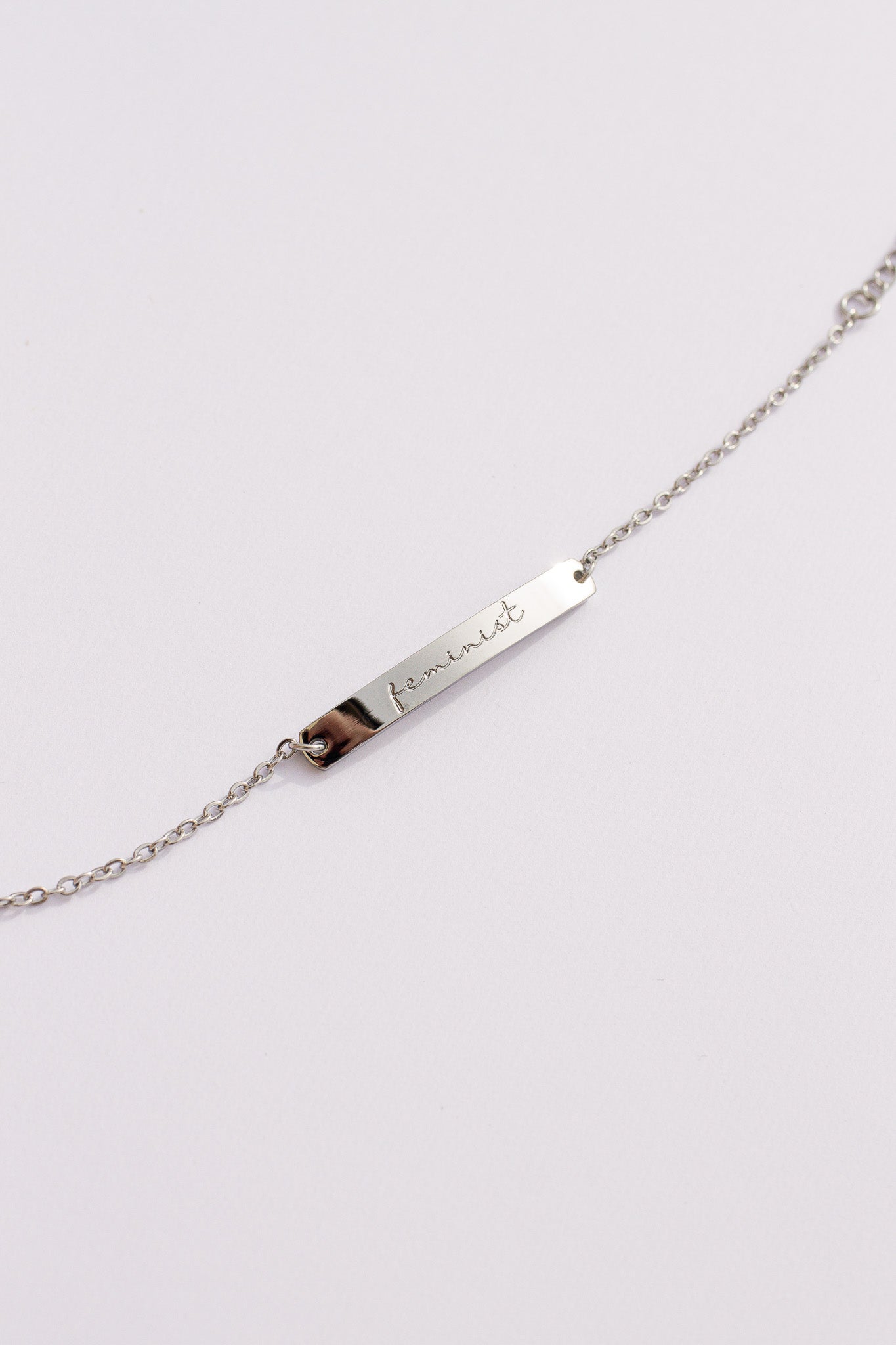Feminist Curved Bar Pendant Bracelet Rose & Clay