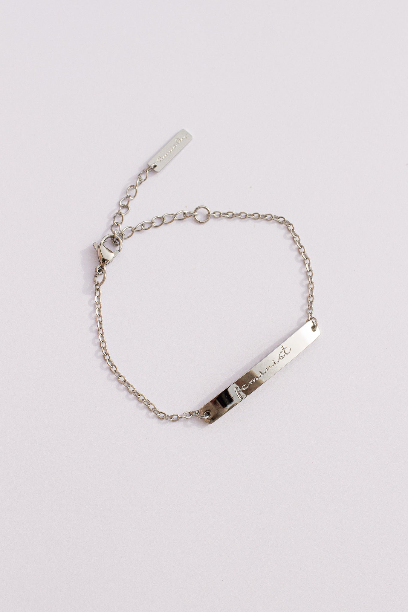Feminist Curved Bar Pendant Bracelet Rose & Clay