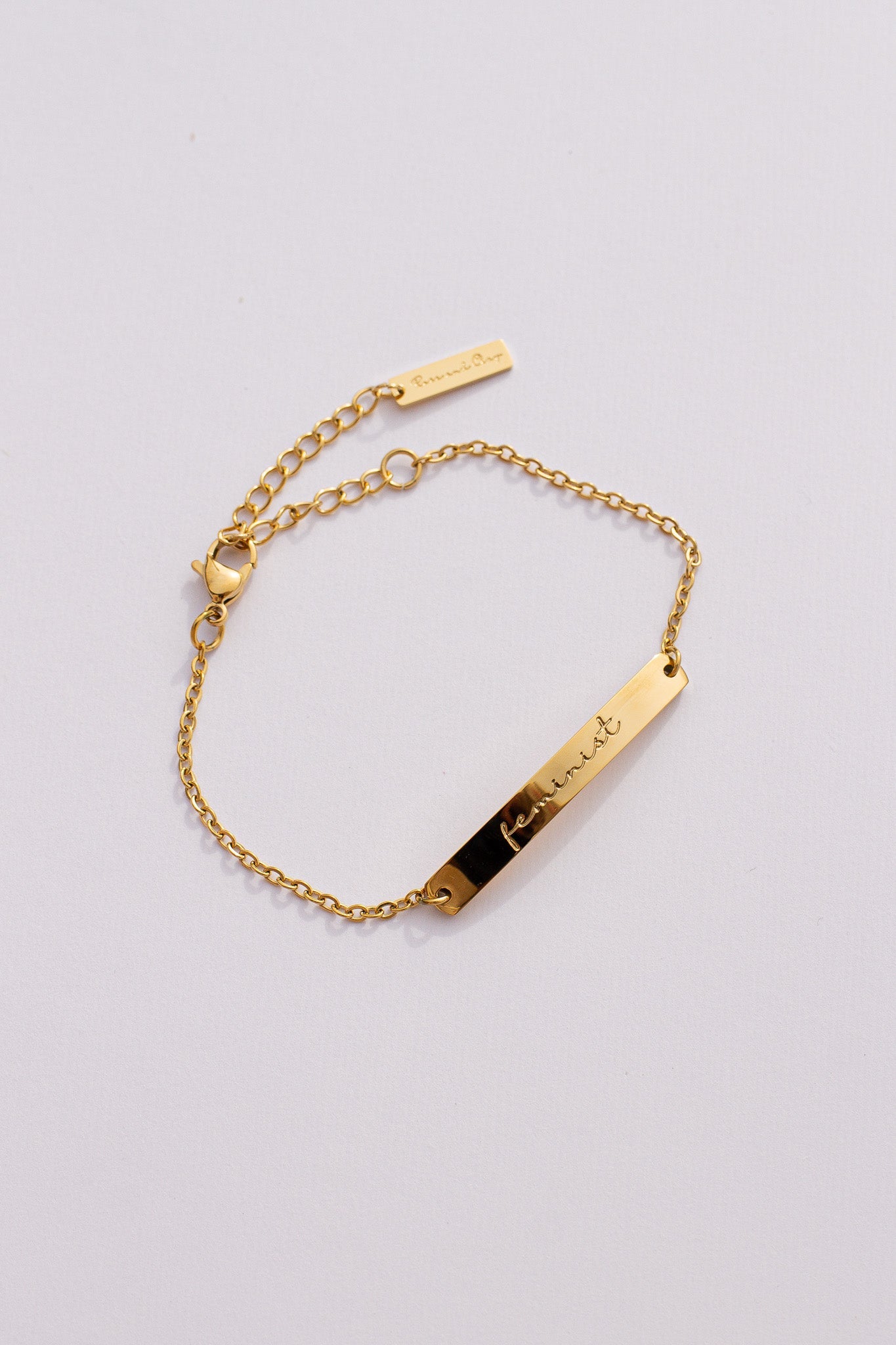 Feminist Curved Bar Pendant Bracelet Rose & Clay