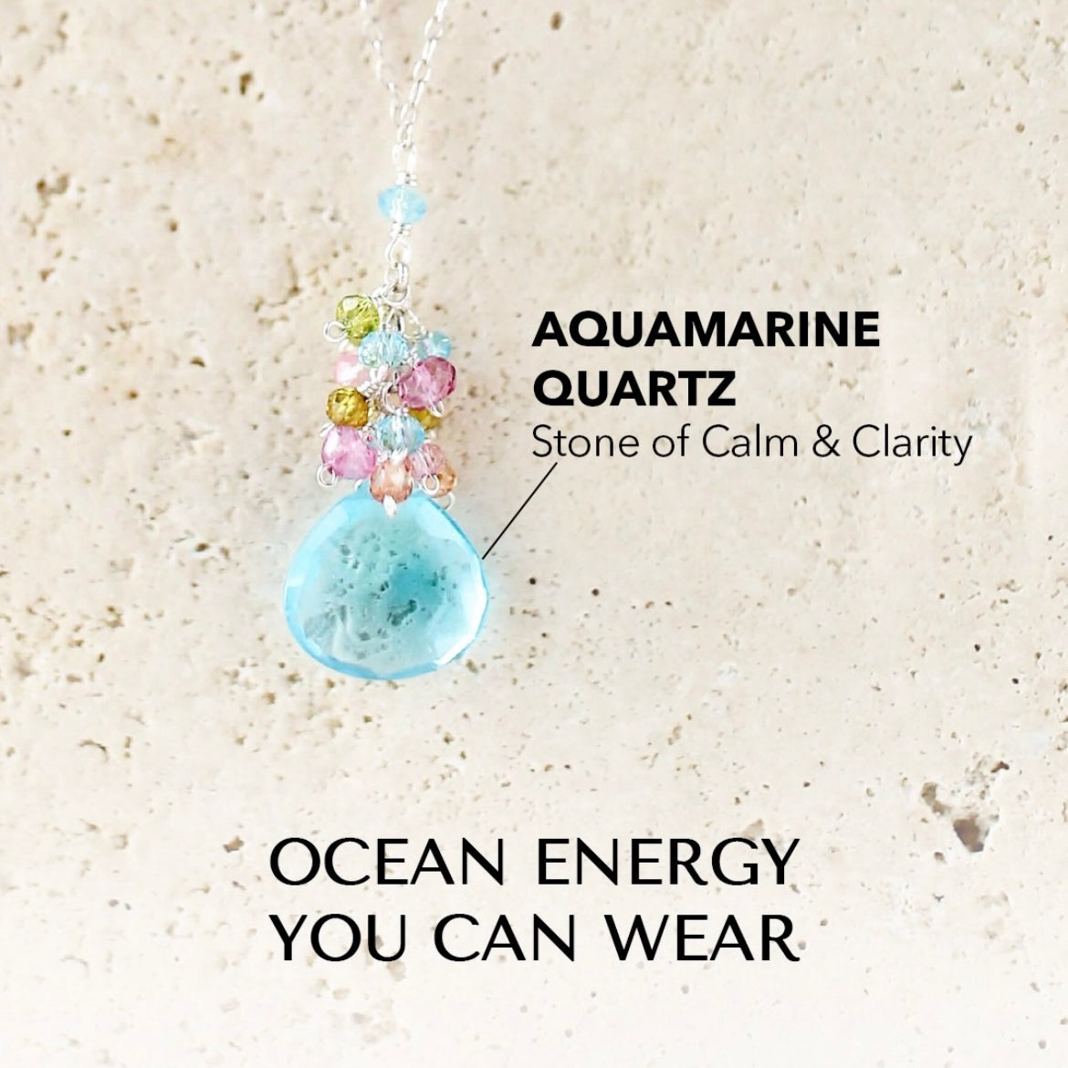 Aquamarine Quartz Silver Raindrop Cluster Necklace