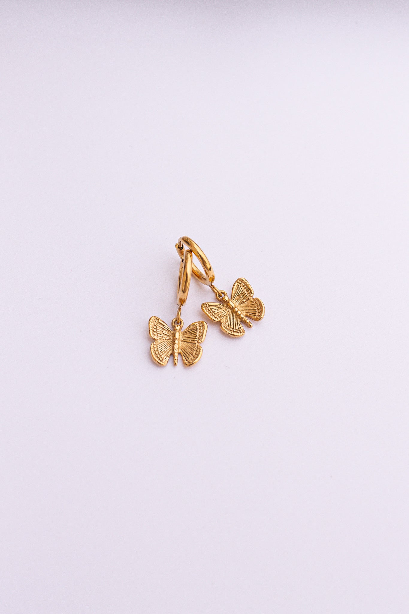 Butterfly Charm 14mm Huggie Hoop Earrings Stainless Steel Rose & Clay