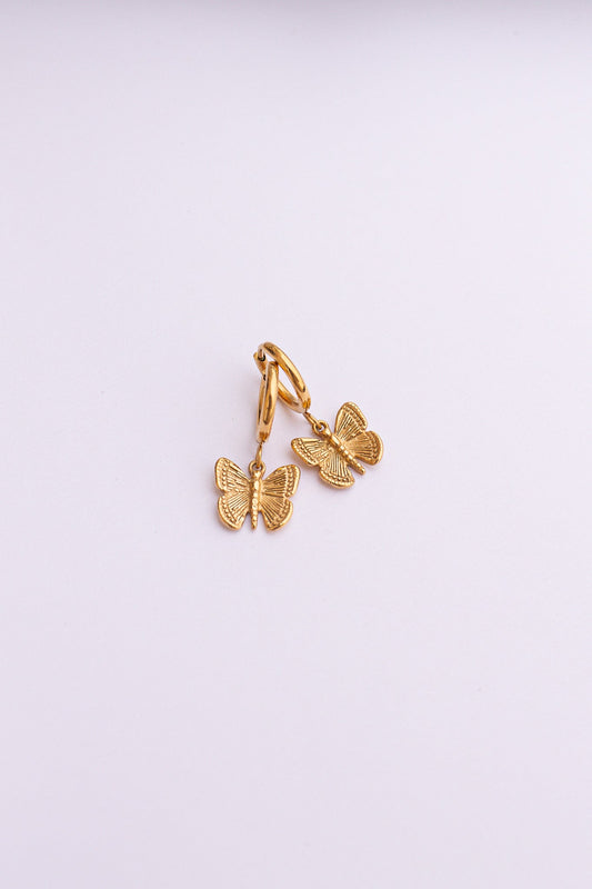 Butterfly Charm 14mm Huggie Hoop Earrings Stainless Steel Rose & Clay