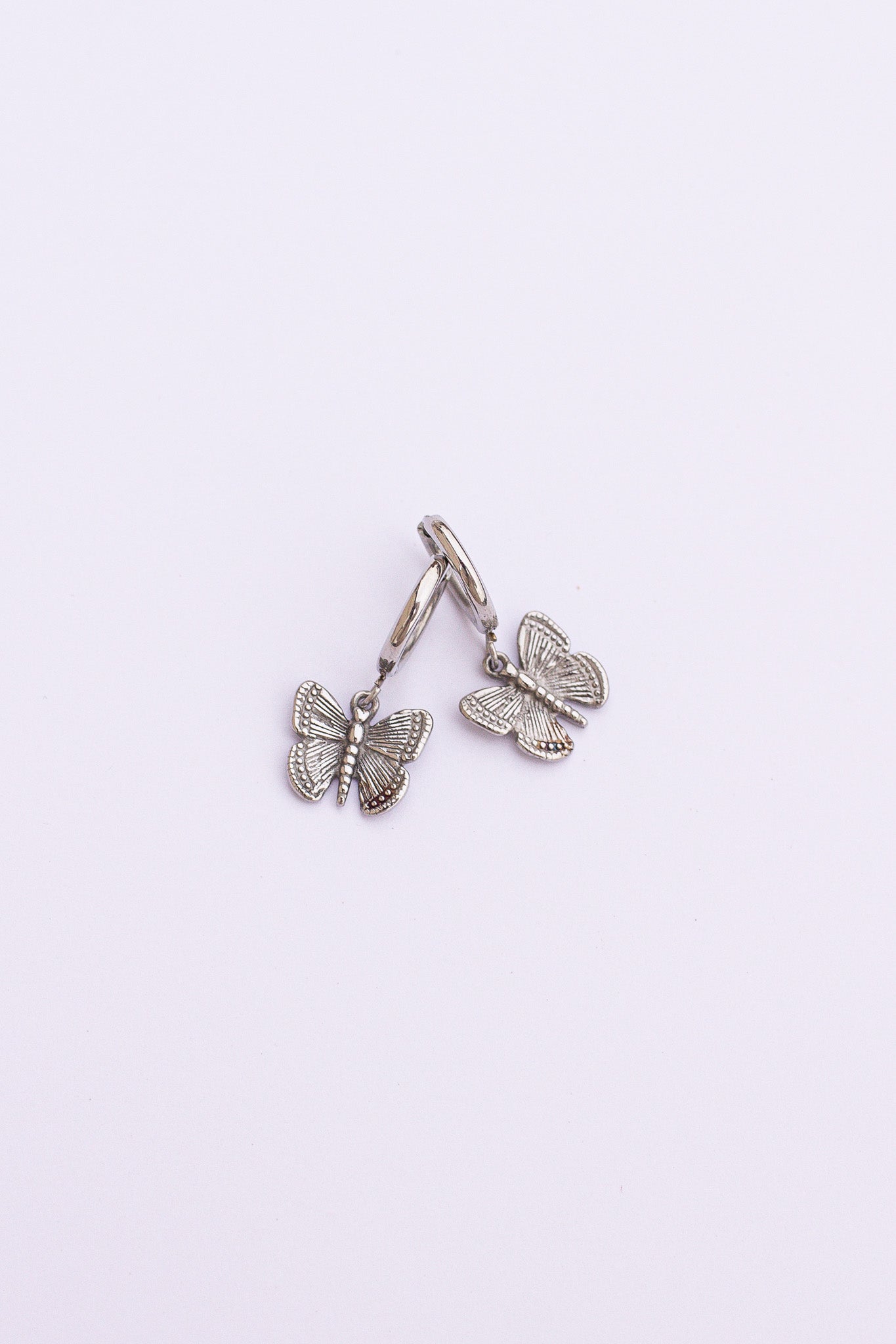 Butterfly Charm 14mm Huggie Hoop Earrings Stainless Steel Rose & Clay