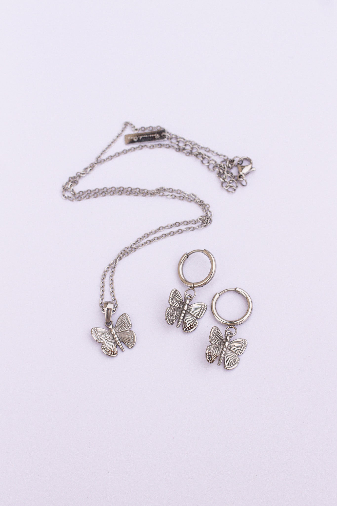 Butterfly Charm 14mm Huggie Hoop Earrings Stainless Steel Rose & Clay