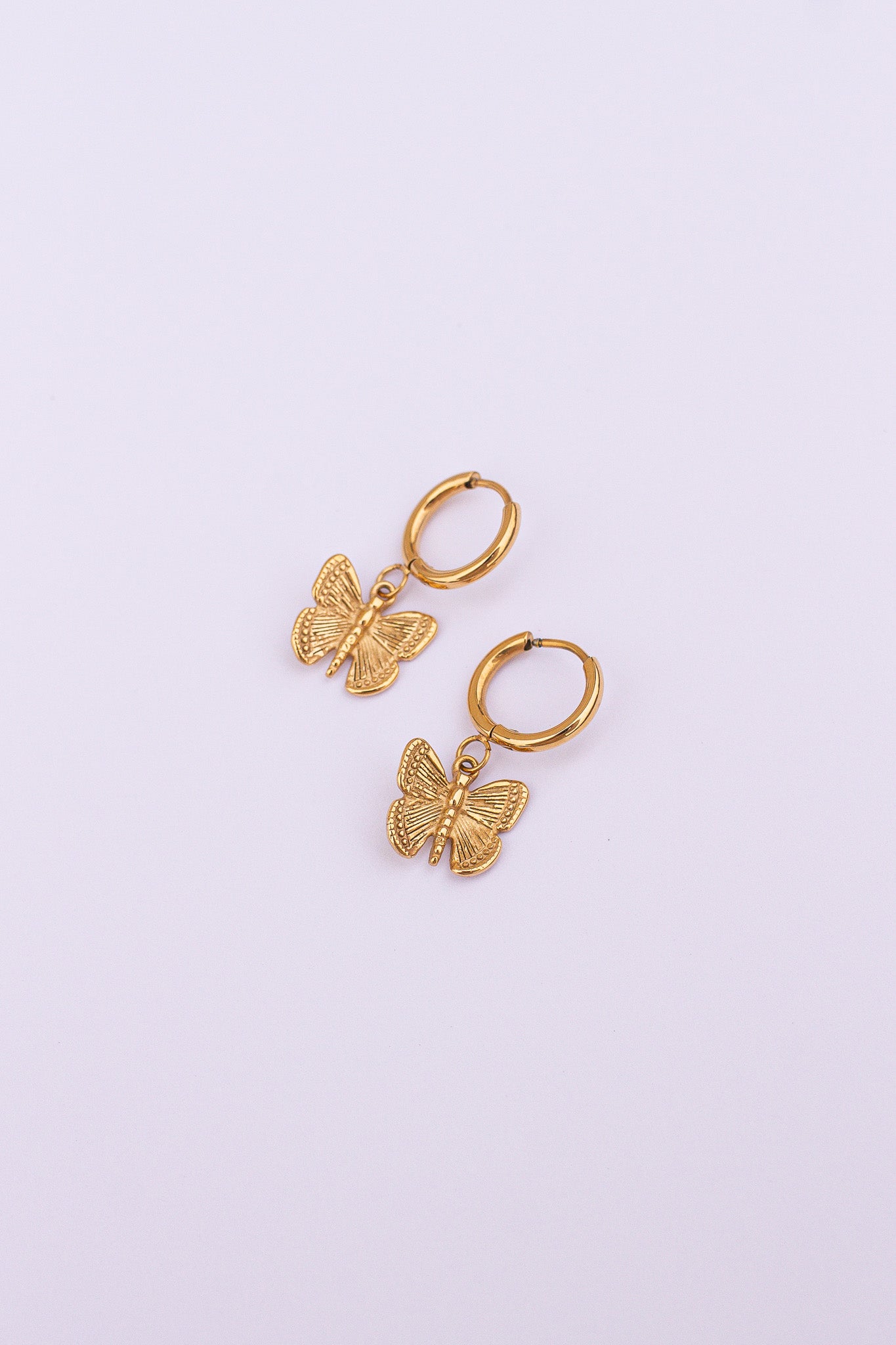 Butterfly Charm 14mm Huggie Hoop Earrings Stainless Steel Rose & Clay