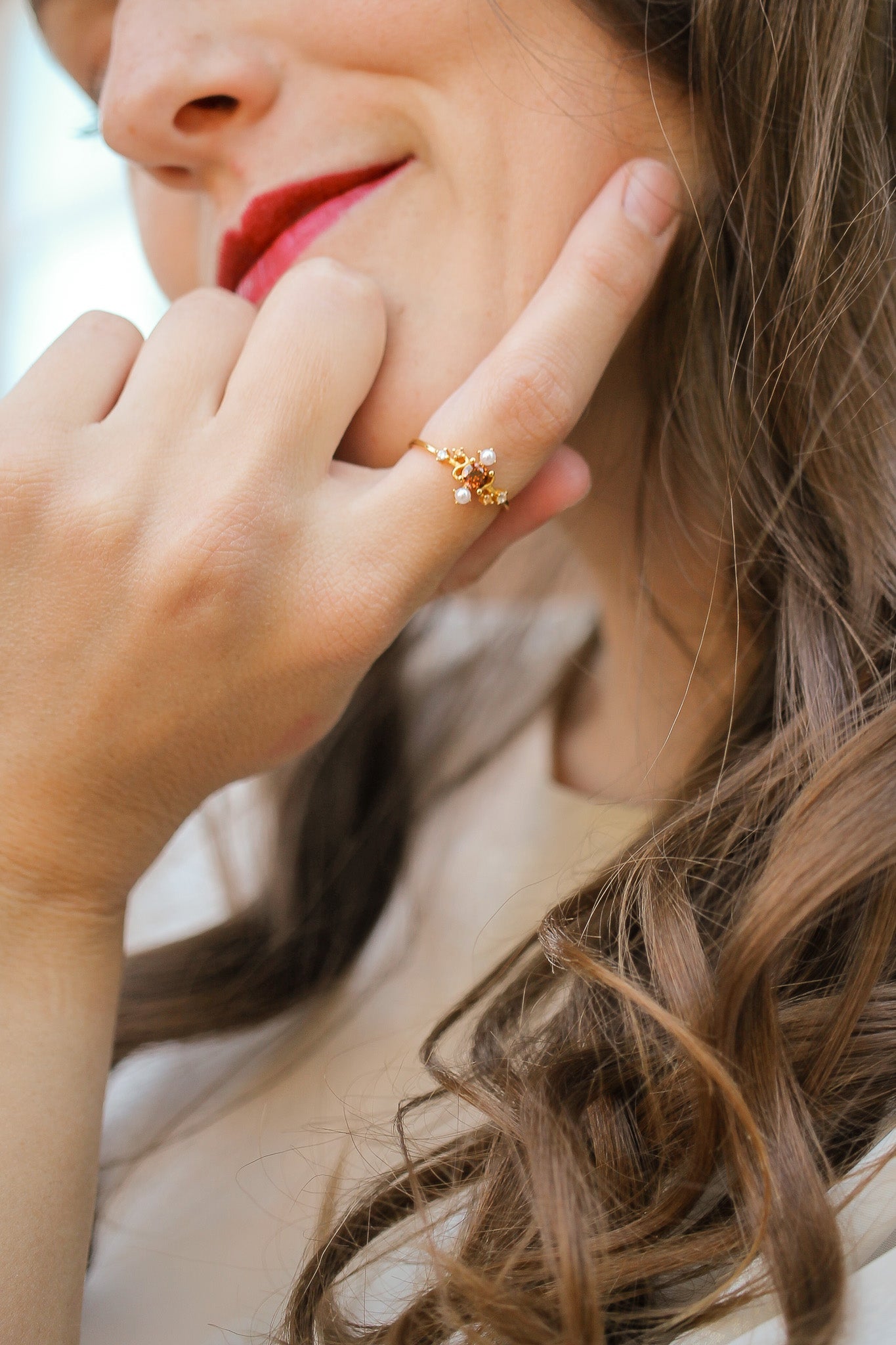 Brick Topaz Gold Plated Ring Carole Ring Rose & Clay