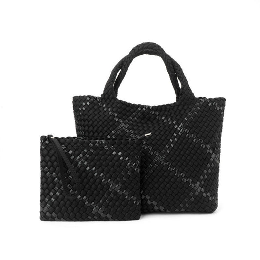 Large Woven Neoprene Tote with Wristlet Onyx with Glittered Stripe Handbag The Charli