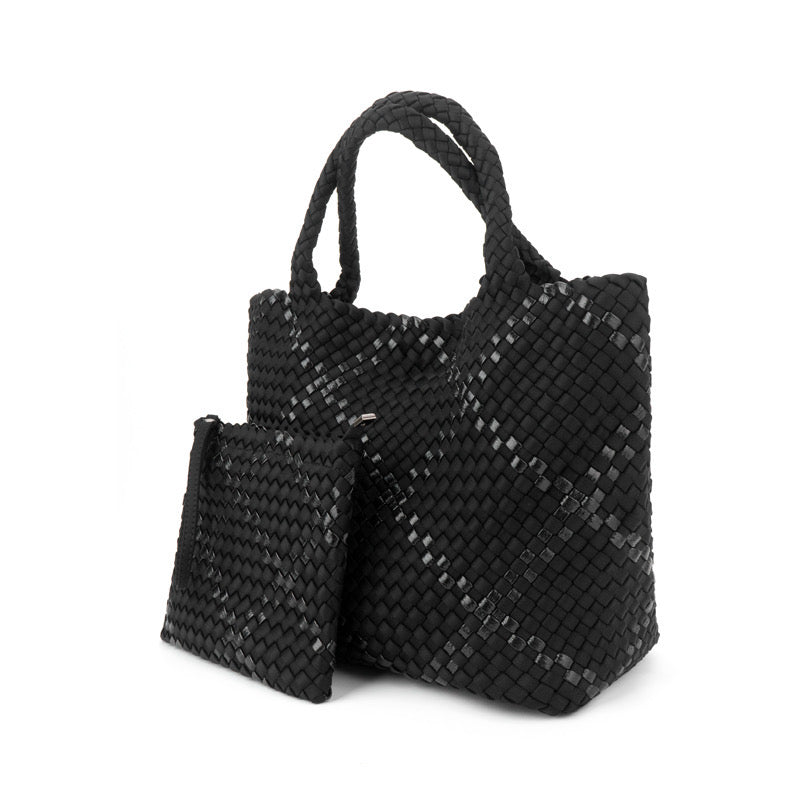 Large Woven Neoprene Tote with Wristlet Onyx with Glittered Stripe Handbag The Charli