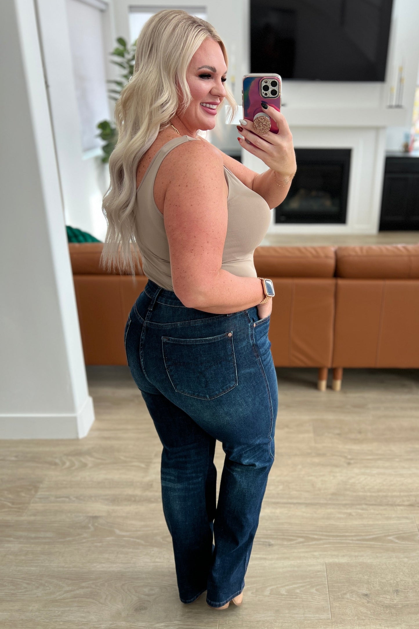 High Rise Button-Fly Straight Jeans Dark Wash Judy Blue