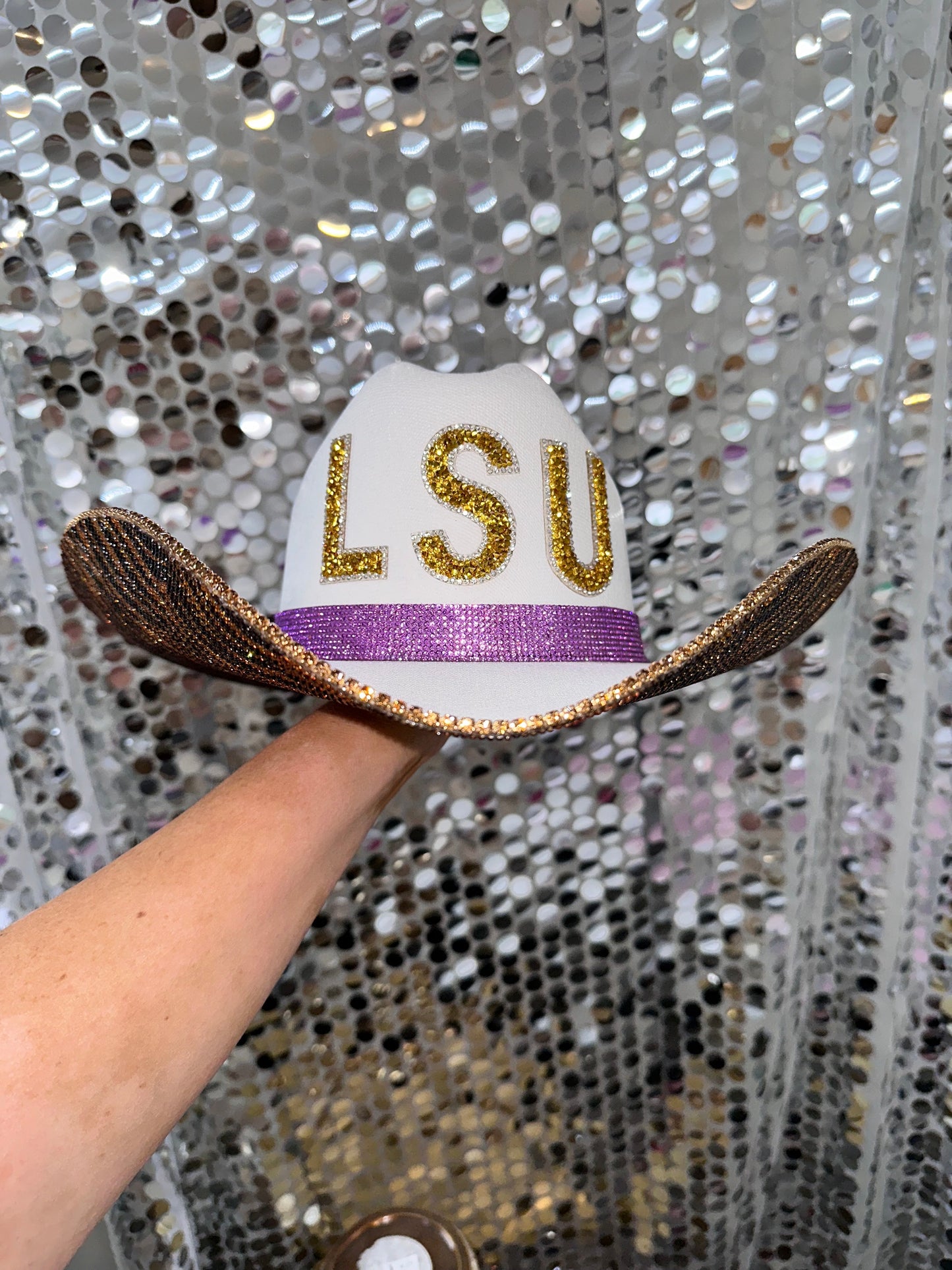 Tiger Print White Straw Hat with Rhinestones LSU