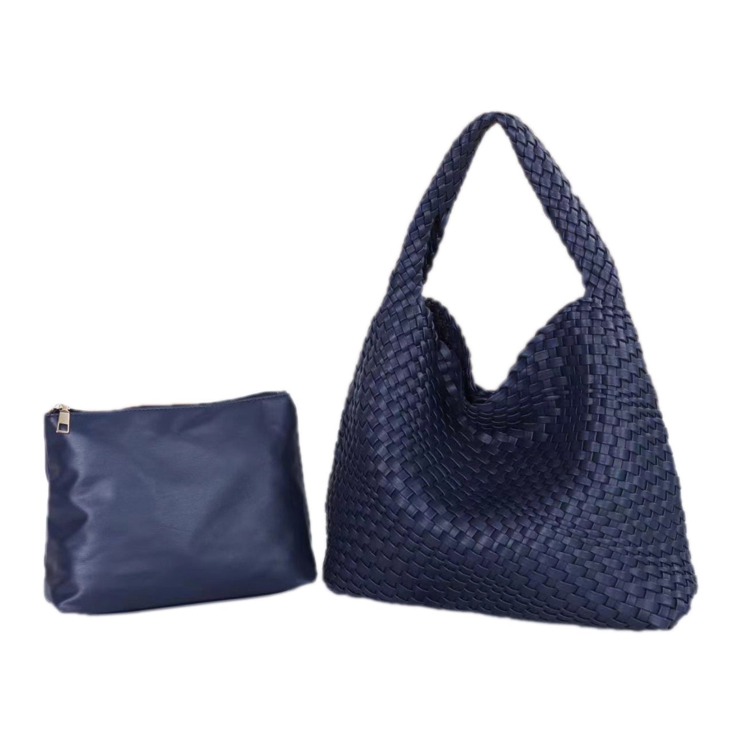 Vegan Leather Large Woven Tote The Willow Navy