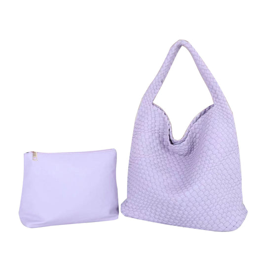 Large Woven Vegan Leather Tote Light Purple The Willow