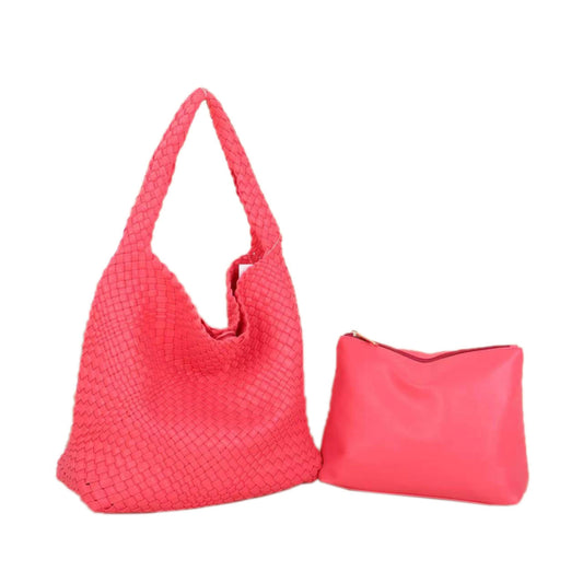 Large Woven Vegan Leather Tote Pink Handbag The Willow