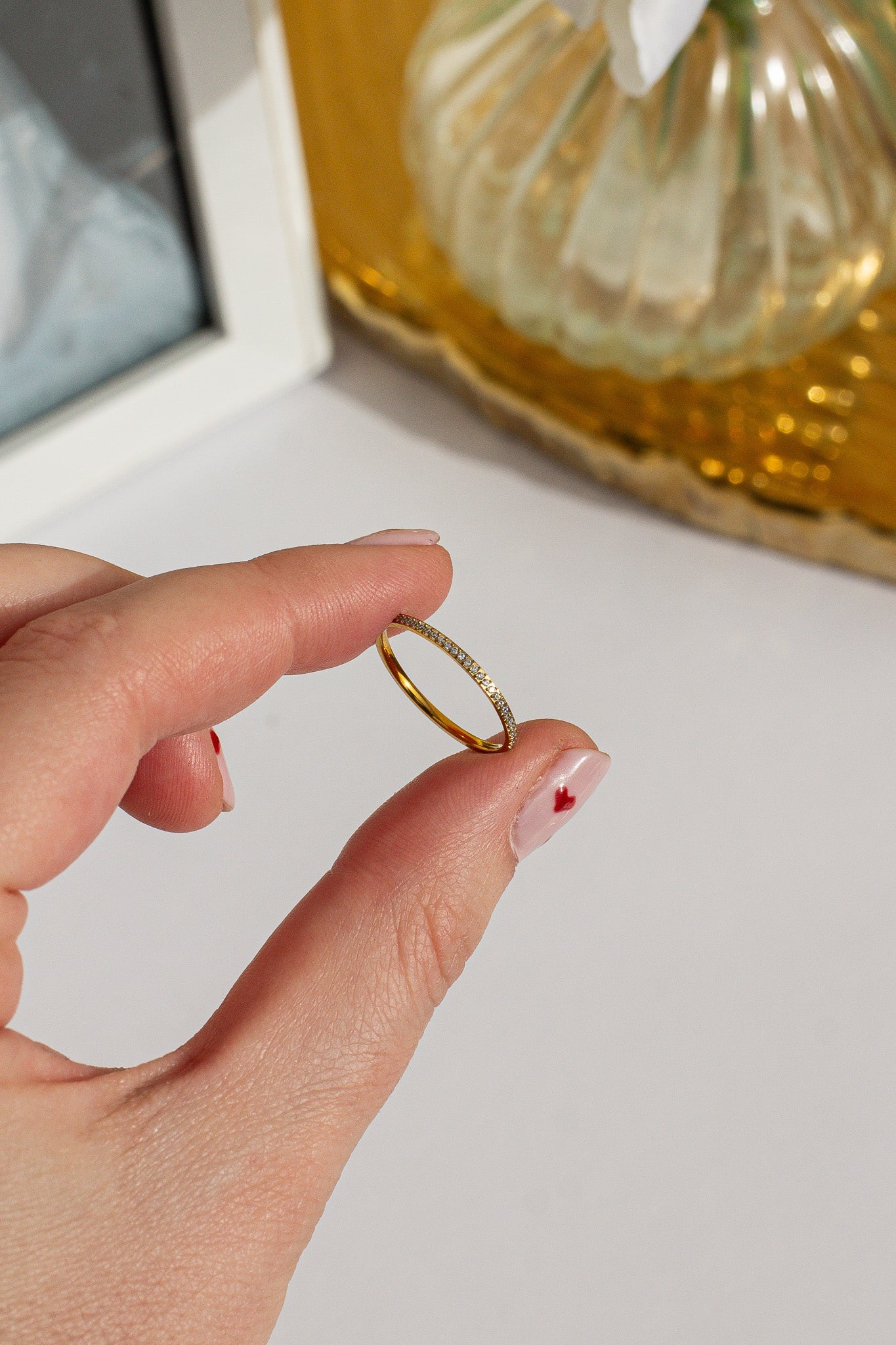 Dainty Crystal Stackable Ring 18k Gold Plated Stainless Steel