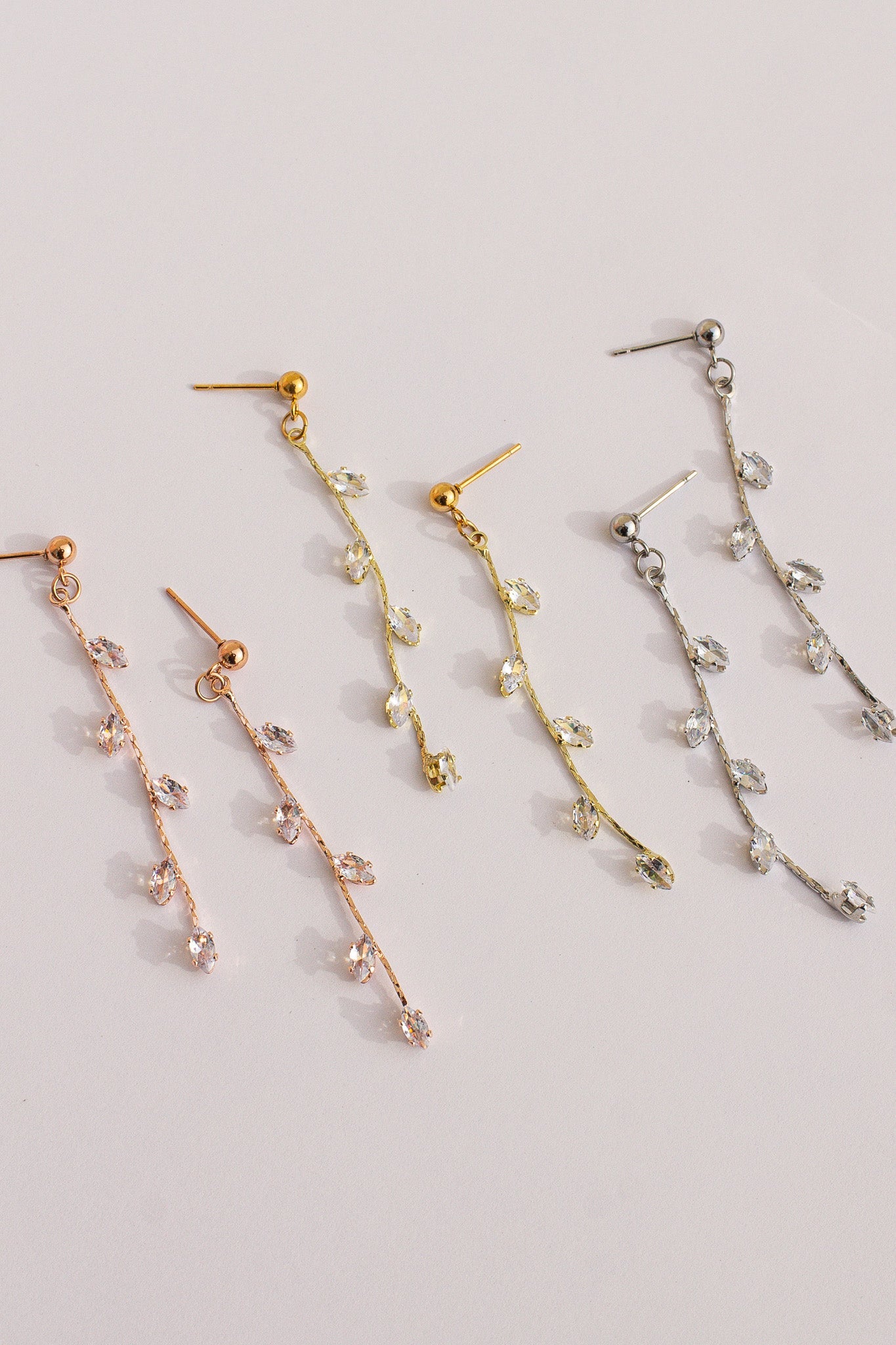 Leaf Style Cubic Zirconia Drop Earrings Daphne Dangle Rose & Clay