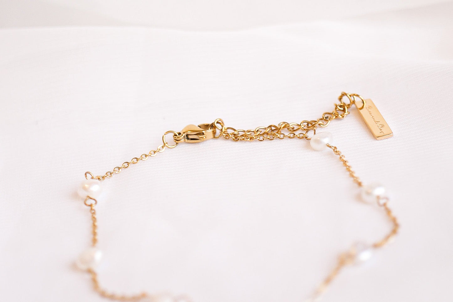 Freshwater Pearl Adjustable Anklet 18k Gold Plated Stainless Steel Rose & Clay